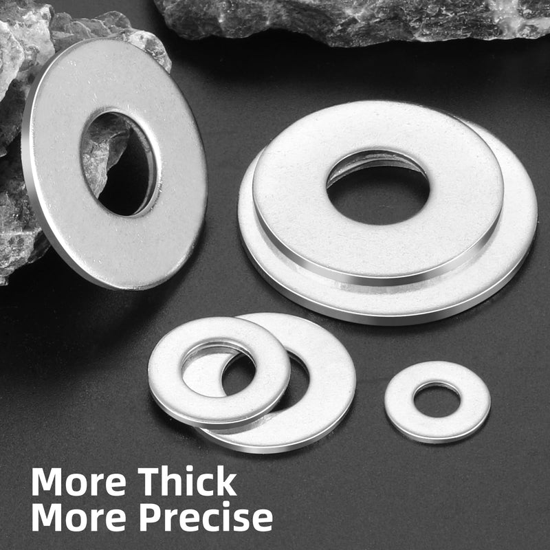 [Australia - AusPower] - 275PCS Washers Assortment Kit, Thickened 304 Stainless Steel Flat Washers for Screws, Asorted Metal Washers for Bolts, SAE Hardware Washers Set #8, 10, 1/4, 5/16, 3/8, 1/2 SAE Flat Washers Kit (275PCS) 