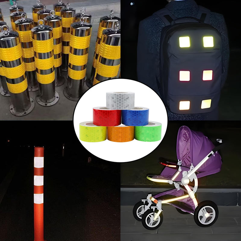 6 Rolls 1 Inch Reflective Tapes Waterproof Self-Adhesive Safety Stickers Night for Outdoor, Bike, Trailer, Motorcycle
