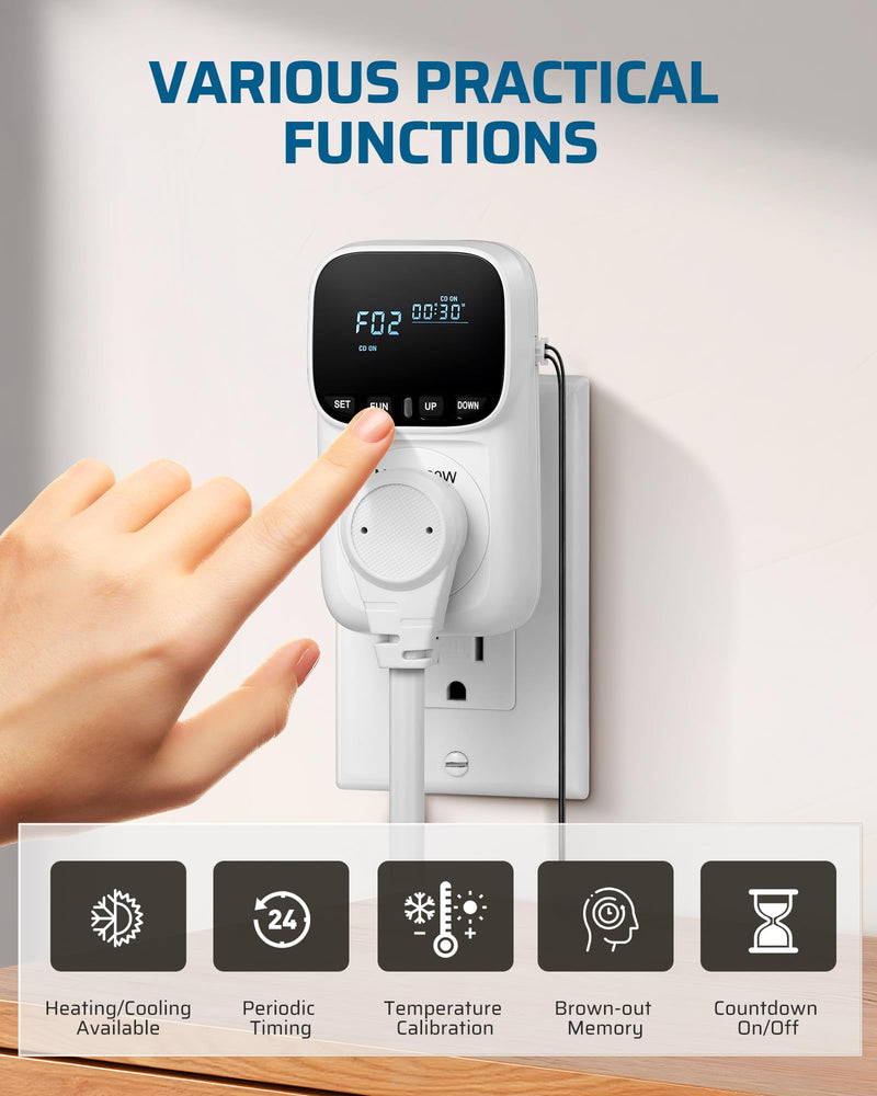 [Australia - AusPower] - DEWENWILS Digital Temperature Controller, Heavy Duty 15A/1800W Thermostat Outlet Plug, VA Display Heating Cooling Control Timer, -40?~210?, Cyclic Timing/Countdown, for Greenhouse Incubator Homebrew 