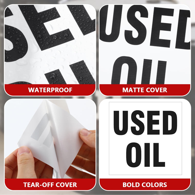Harloon 100 Pack Adhesive-poly Vinyl Hazardous Waste Label 6 x 6 Inches Used Oil Label, Black and White Hazardous Material Stickers for Industrial, Chemical Safety Compliance (Simple Style) Simple Style