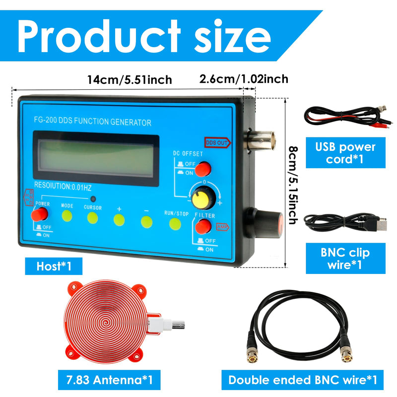 [Australia - AusPower] - FG-200 DDS Function Generator 1-500kHz USB Ultra Accuracy Stability 140 x 80 x 26 mm Frequency Generator with Schumann Wave Generator Function Signal Generator Signal Generator Function Generator 