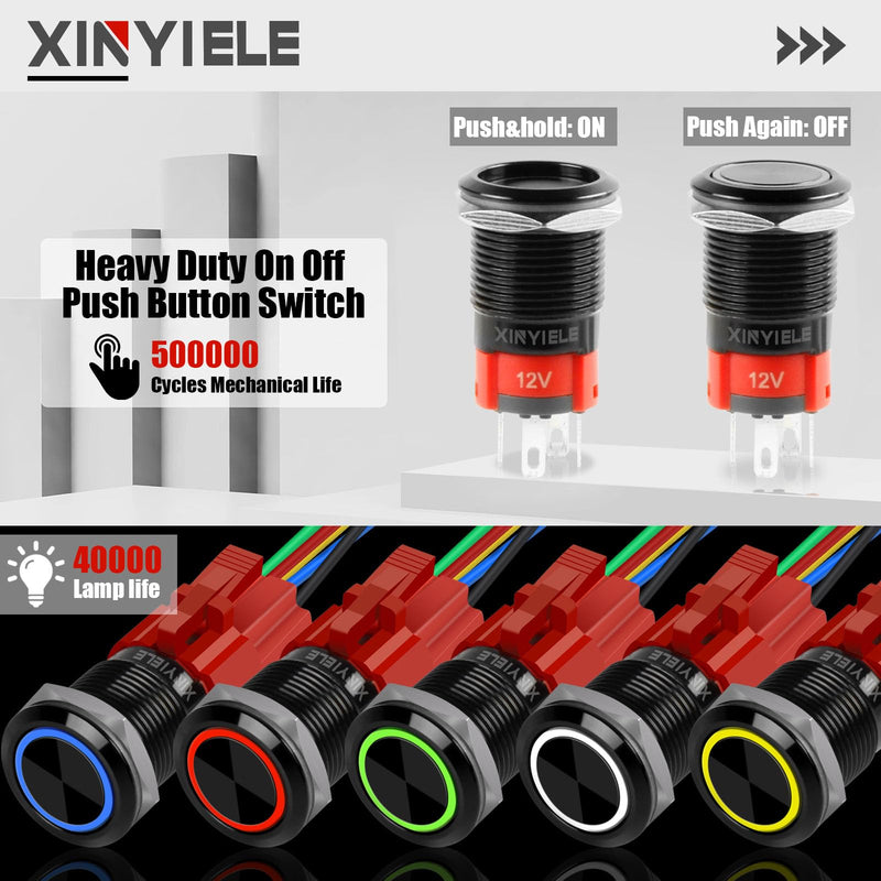 [Australia - AusPower] - 16MM Latching 12V Push Button Switch On Off,Waterproof with LED Light Power Button Switch for car?0.63" Mounting Hole with Wire Socket Plug Self-Locking(Ring Red LED/Black Shell? 