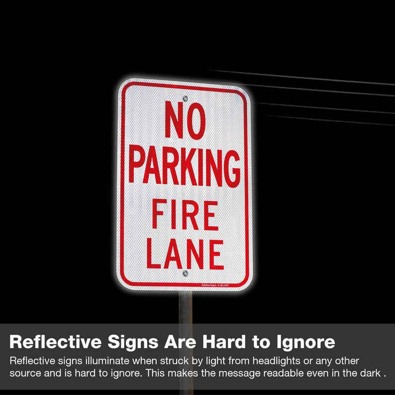 Faittoo No Parking Fire Lane Sign, 2-Pack 18 x 12 Inches Engineer Grade Reflective Sheeting Rust Free Aluminum, UV Protected, Weather/Fade Resistant, Easy to Install and Read, Indoor/Outdoors Use Red and White-2 Pack
