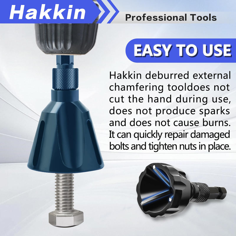 [Australia - AusPower] - 4Pcs Deburring External Chamfer Tool with Tungsten Carbide Blade, Hakkin Bolt Deburring Chamfering Drill Bit Remove Burr Tools, All Thread Deburring Tool with Hex Shank - Fits 1/8" to 1" (3-25mm) A 4Pcs Upgrade (Blue+Black) 