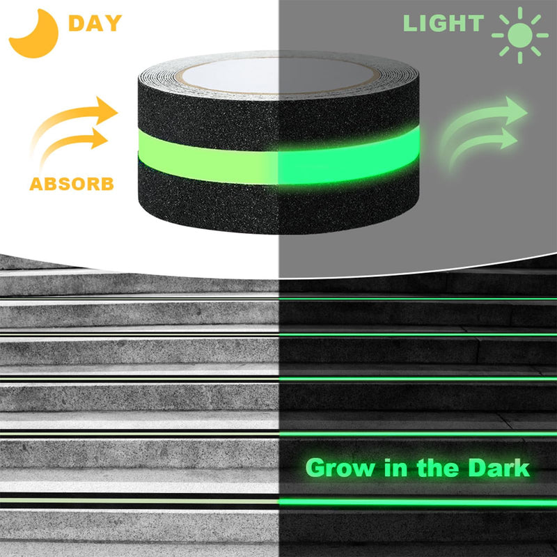 flintronic Anti Slip Grip Tape, 2" x 16.5FT Non-Slip Traction Tapes with Glow in The Dark, Strong Adhesive Traction Tape, Abrasive Adhesive for Outdoor/Indoor Stairs Floors Ramps (2PC) 5cm*5m-2pc #2 Black Reflective -2pc