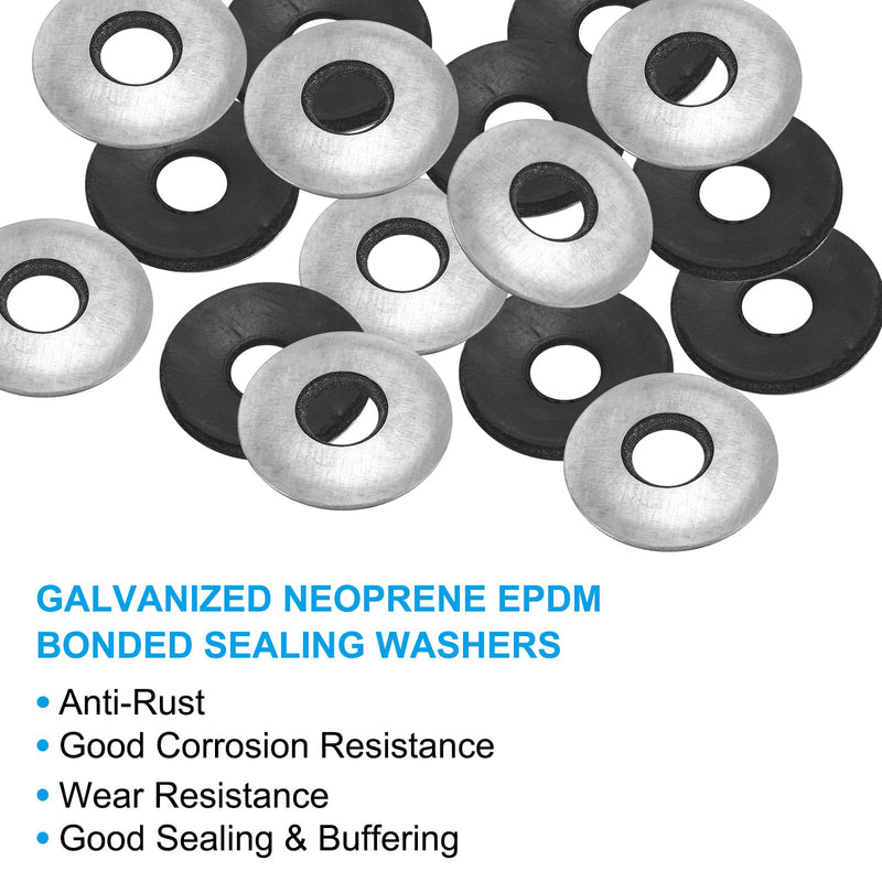 [Australia - AusPower] - PATIKIL 3/8"x1" EPDM Bonded Sealing Washers, 50 Pieces Galvanized Neoprene Rubber Backed Screw Gasket for Industrial Home Machinery Ships Roof 3/8"x1" 