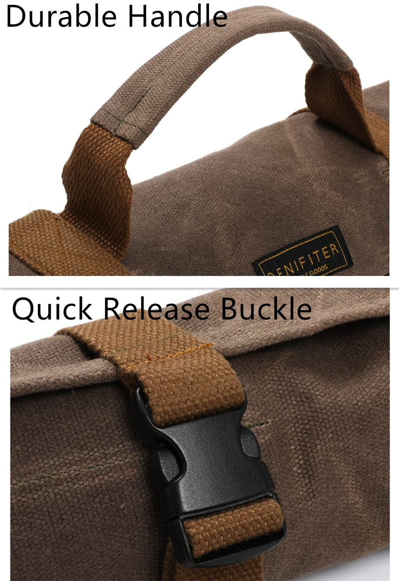 Denifiter Tool Bag, Heavy Duty 16oz Waxed Canvas Tool Roll Up Pouch Tool Organizer, (L) 25" X (H) 14.5" Gray