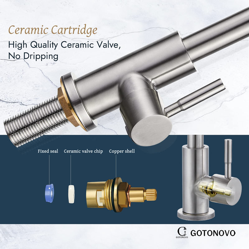 gotonovo Stainless Steel Cold Water Kitchen Sink Faucet Brushed Nickel Bathroom Single Handle Bar Faucet Faucet Single Temperature Water Only Silver Rotatable Elbow