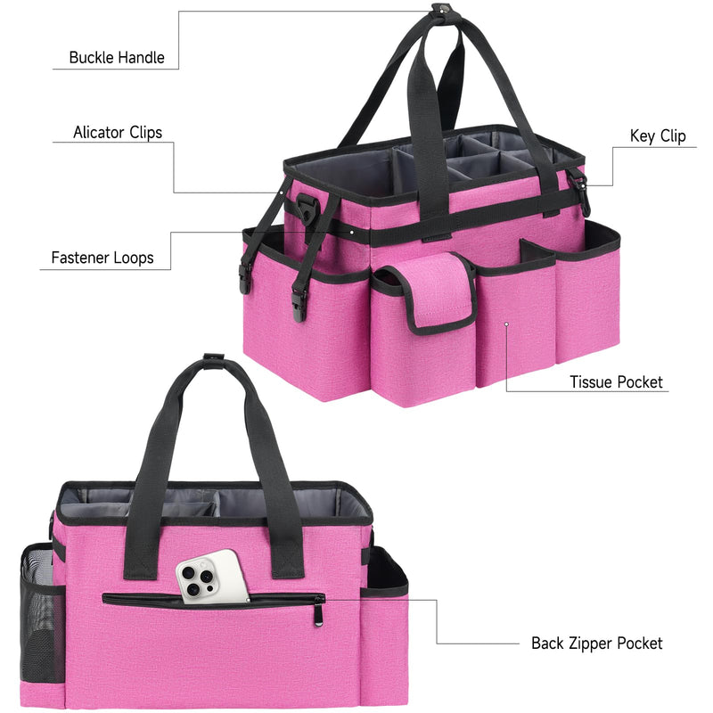 Cleaning Caddy,Cleaning Bag for Housekeepers,Cleaning Supplies Organizer with Handle,Rose Red Medium Rose Red
