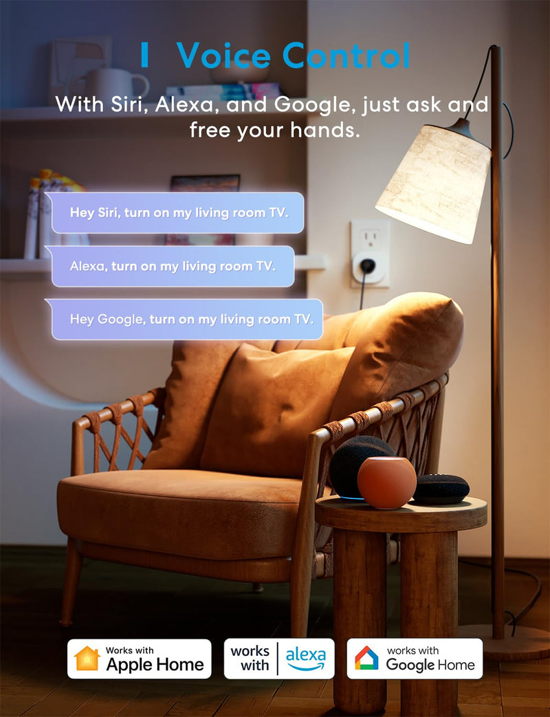 meross Matter Smart Plug Mini, FFS Easy Setup, 100% Privacy Smart Outlet, Compact Size, Support Apple Home, Alexa, Google Home with Schedule and Timer, App and Voice Control, 2.4G Wi-Fi Only (4 Pack) 4