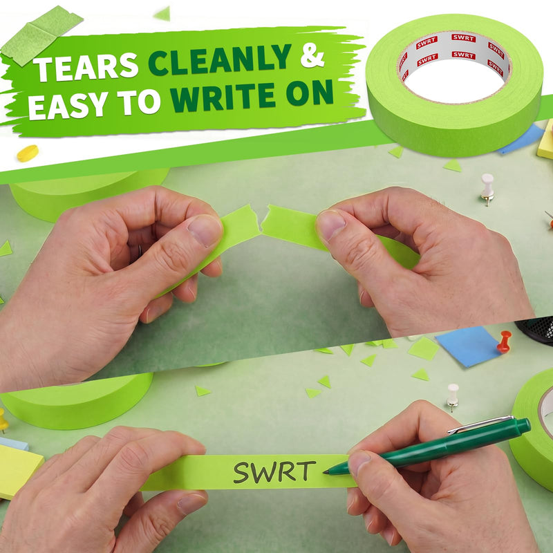 SWRT Green Painters Tape, 1 Inch x 55 Yards, 3 Rolls, Clean Removal | Crisp Paint Edges; Auto Paint Prep; Medium Adhesive Hold; Easy Edge Tracking; Curves & Trim Ready; Easy Hand Tear