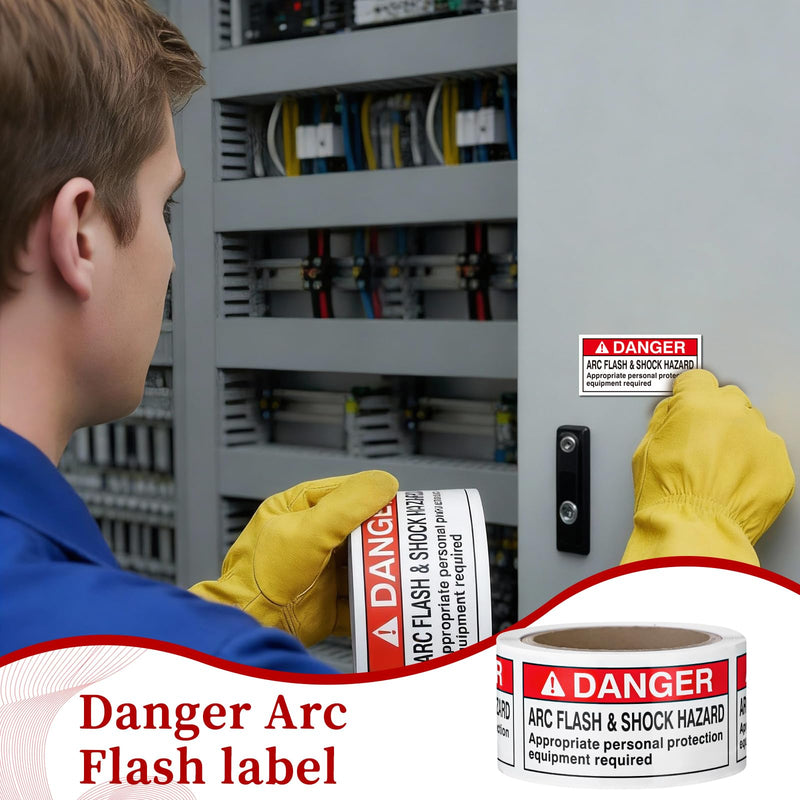 100 PCS DANGER Arc Flash and Shock Hazard Appropriate PPE Required Label - 2" x 4" High Performance Polyester Electrical Safety Sticker Decal for Industrial Workplace Red Danger 2" x 4"