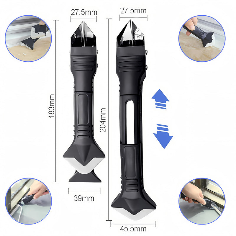 [Australia - AusPower] - 11Pcs Caulking Tools, 3 in 1 Silicone Caulking Finishing Tool Kit(stainless steelhead), Reuse and Replace 5 Silicone Pads, Sealant Caulk for Kitchen Bathroom Window, Sink Joint 