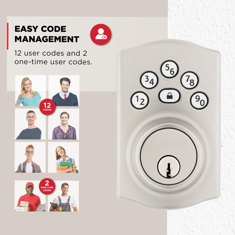Kwikset Powerbolt 240 5-Button Keypad Satin Nickel Traditional Electronic Deadbolt Door Lock, Featuring Convenient Keyless Entry, Customizable User Codes and Auto-Locking