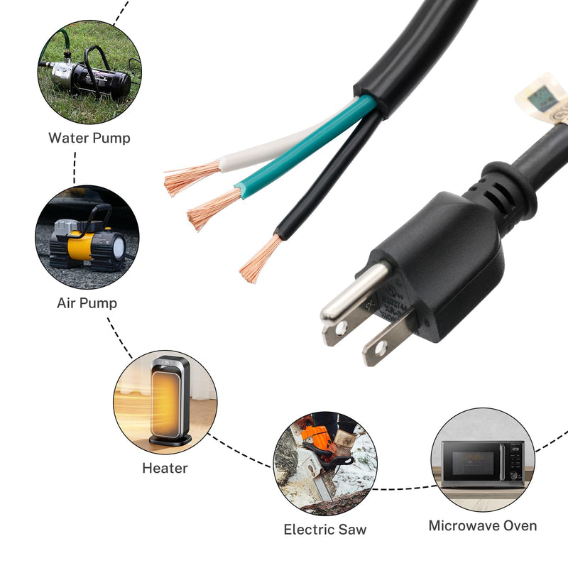 FIRMERST 14 Gauge 20 feet 3 Prong Power Cord Replacement with Three Screw Terminal, NEMA 5-15P