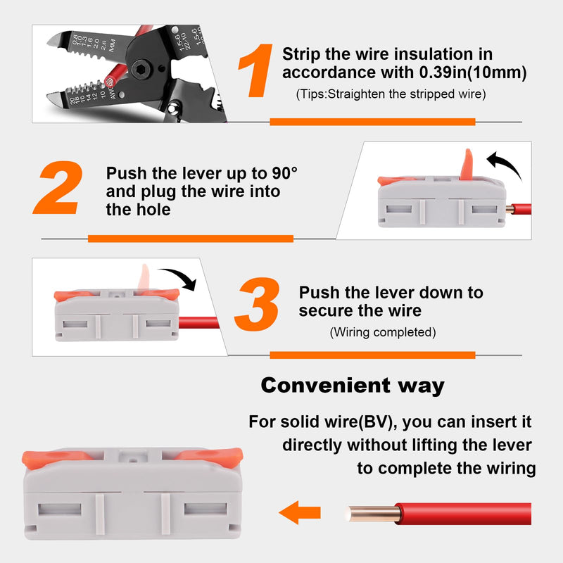 [Australia - AusPower] - 60PCS Lever Wire Connectors, Mini Quick Connectors Push-in, 1 in 1 Out Electrical Wire Butt Splice Inline Terminals, 24-12 AWG 60PCS 