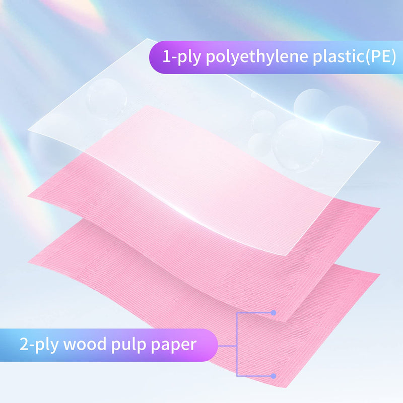 [Australia - AusPower] - Dental Bib Disposable Pink Polyback Towel Waterproof Patient Bibs 3 Ply Tattoo Paper Napkins for Dental Clinic, Tattoo Piercing, Feeding - Soft and Fluid Resistant - 13'' x 18" 
