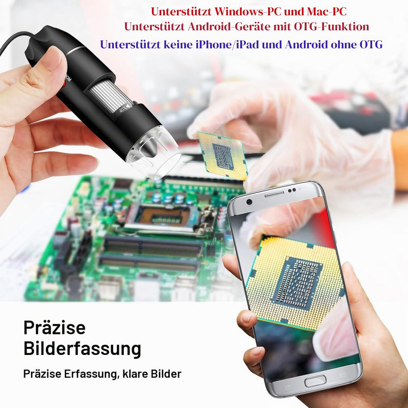 USB Microscope Camera, 40x to 1000x, Digital Microscope with Metal Stand and Carry Case, Compatible with Android Windows 7, 8, 10, 11, Linux, Mac, Portable Microscope Camera black