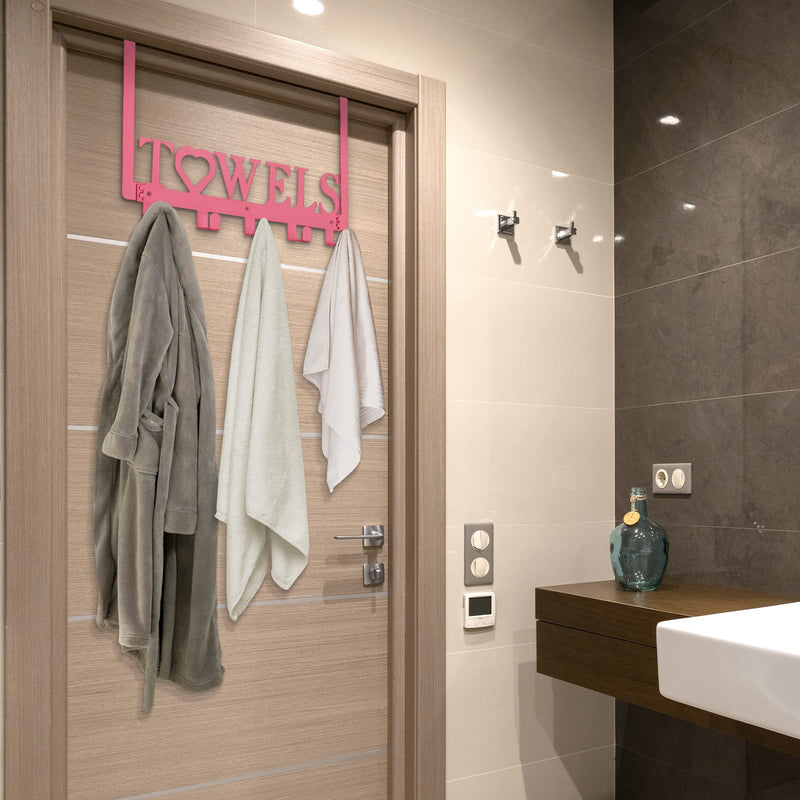 [Australia - AusPower] - Over The Door Towel Hooks, Metal Towel Racks, Heart Letter Towel Holder for Bathroom Door Hanger Hook Hanging Bath Towels, Head Towels, Robes Bathrobe Clothes, (Pink, Uppercase 5 hooks) Pink 