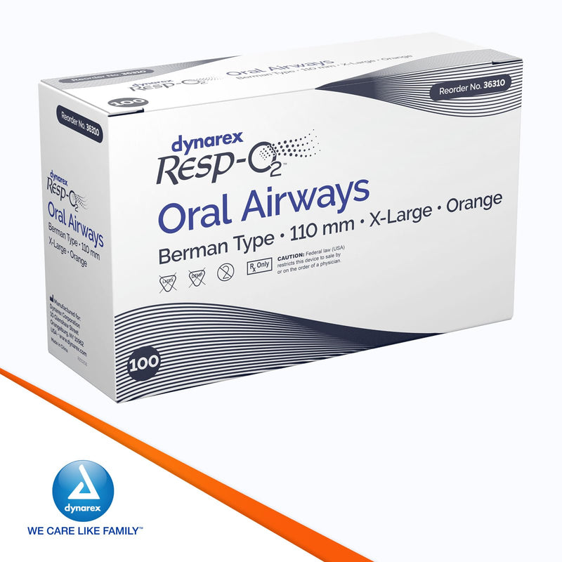 [Australia - AusPower] - Dynarex Berman Oral Airway Assist Device - Disposable Airway Adjuncts - Slotted Sides, Midway Opening, Color-Coded Bite Lock - 110mm Adult, 100-Count 