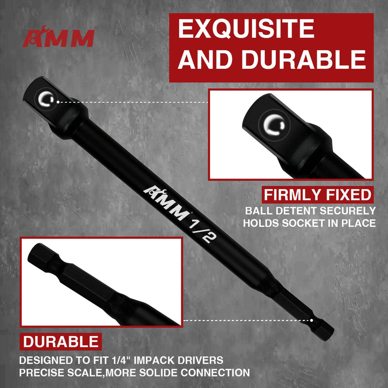 [Australia - AusPower] - AMM 6-Piece Impact Grade Socket Adapter Set, 3-Inch & 6-Inch Power Drill Socket Driver Adaptor, 1/4", 3/8", 1/2" Hex Shank Adapt Your Power Drill To High Torque Impact Wrench 6PCS?3 and 6-Inch? 
