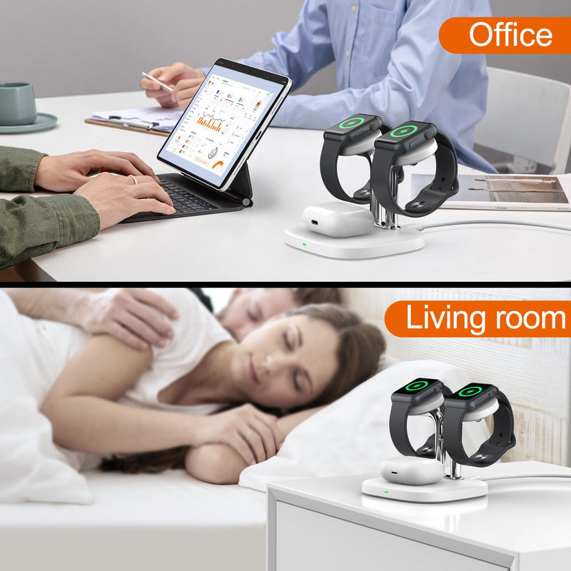 [Australia - AusPower] - Dual Watch Charger Stand for Apple Watch, 3 in 1 Wireless Charging Station Stand Compatible with Apple Watch Ultra 2/9/8/7/6/5/3/2/SE, Wireless Charger Dock for Airpods Pro 2/3/2 (White) White 