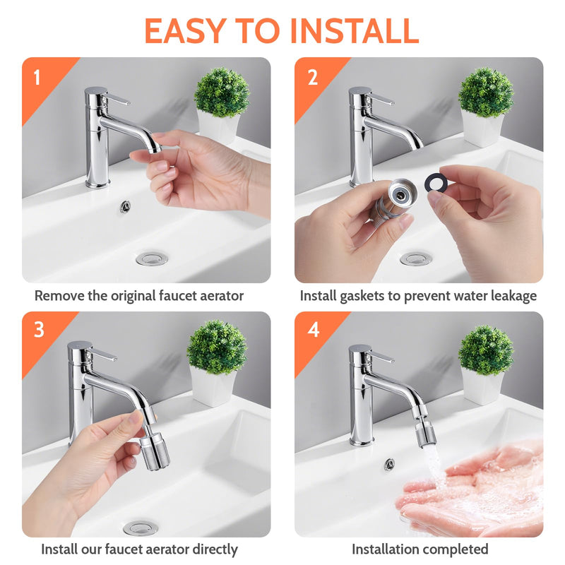HUAERSICO Universal Kitchen Tap Attachment Stainless Steel with Three Jet Types | Swivel Tap Extension with Six Tap Adapters for Kitchen and Bathroom Silver White in Chrome