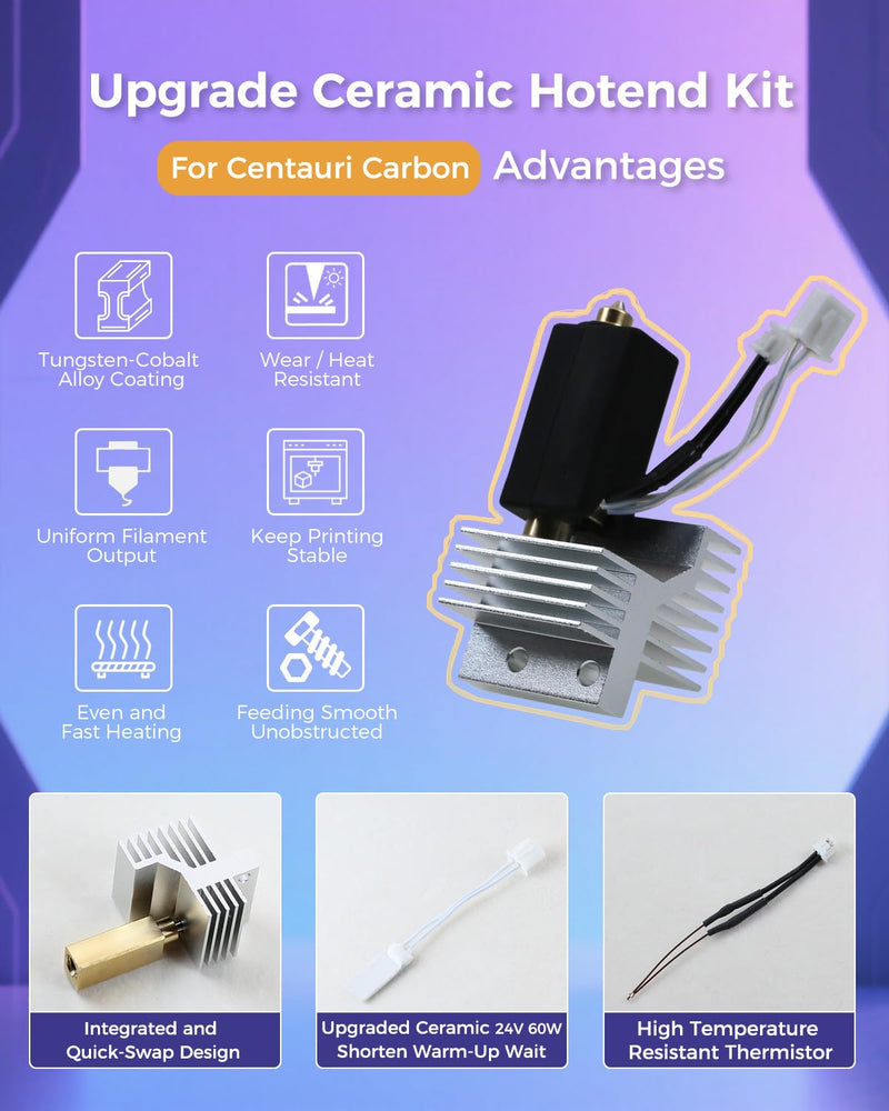 [Australia - AusPower] - 2Pack 0.4MM Upgrade Ceramic Hotend for Elegoo Centauri Carbon, Thermal Efficiency Increased by 15%, with 0.6/0.8/0.2MM Hardened Steel Brass Nozzle Brush Silicone Socks and Kit Tools 0.4+0.4MM CC Hotend 