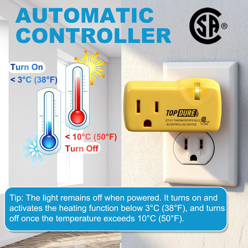 Thermostat Plug Outlet for Heat Cables, Temperature Controlled Outlet with Auto On at 38℉/Off at 50℉, Ideal for Pipes, Greenhouses, Well Houses, 3pcs 21-3