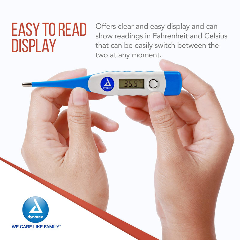 [Australia - AusPower] - Dynarex Oral Digital Thermometer for Fever with Flexible Tip, Accurate Medical Indicator with Alarm for Adults and Kids (Pack of 12) 