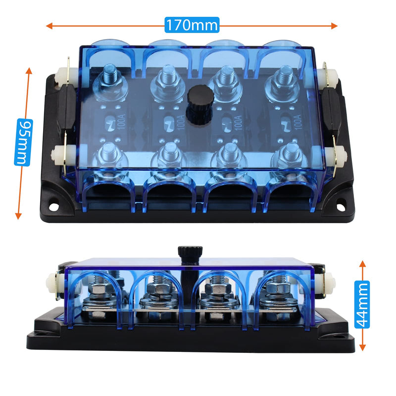 4-Way AMG Mega Fuse Holder with Two Spare Fuses 100A, ANM Bolt-on Fuse Holder Kit for GPS Positioning, LED Turn Signals 4 way