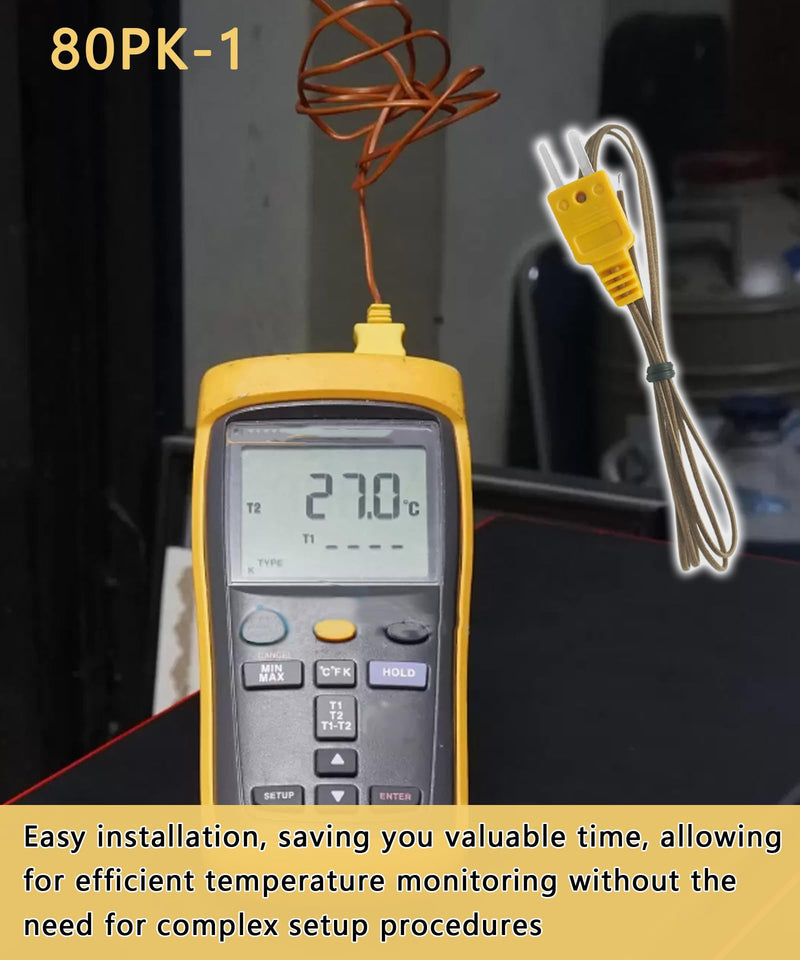 [Australia - AusPower] - 80PK-1 K-Type Temperature Bead Probe Compatible with Fluke Multimeter,-40 to 260°C Temperature Line with Connector(1-Meter Long) 
