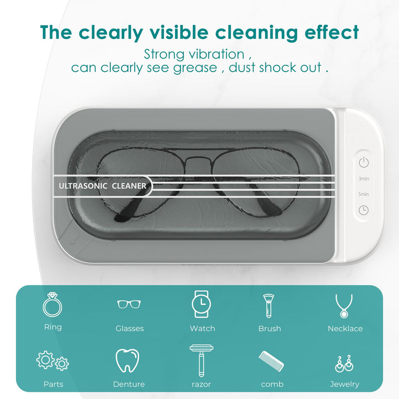 [Australia - AusPower] - KECOOLKE Ultrasonic Jewelry Cleaner, 400ml Sonic Cleaner with Digital Timer for Eyeglasses, Rings, Coins, Silver, Denture Ultrasonic Cleaner Solution for Gifts 