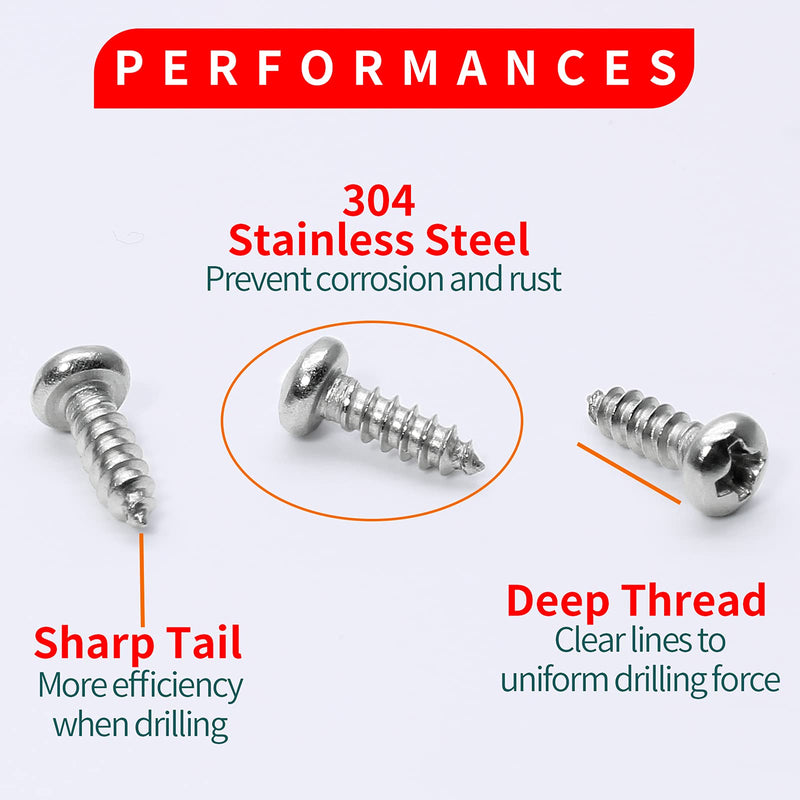 [Australia - AusPower] - 100pcs #2 x 1/4" Pan Head Sheet Metal Screws, Phillips Drive Self-Tapping Screw, Round Head Wood Screw, Full Thread, 304 Stainless Steel 18-8, Bright Finish 