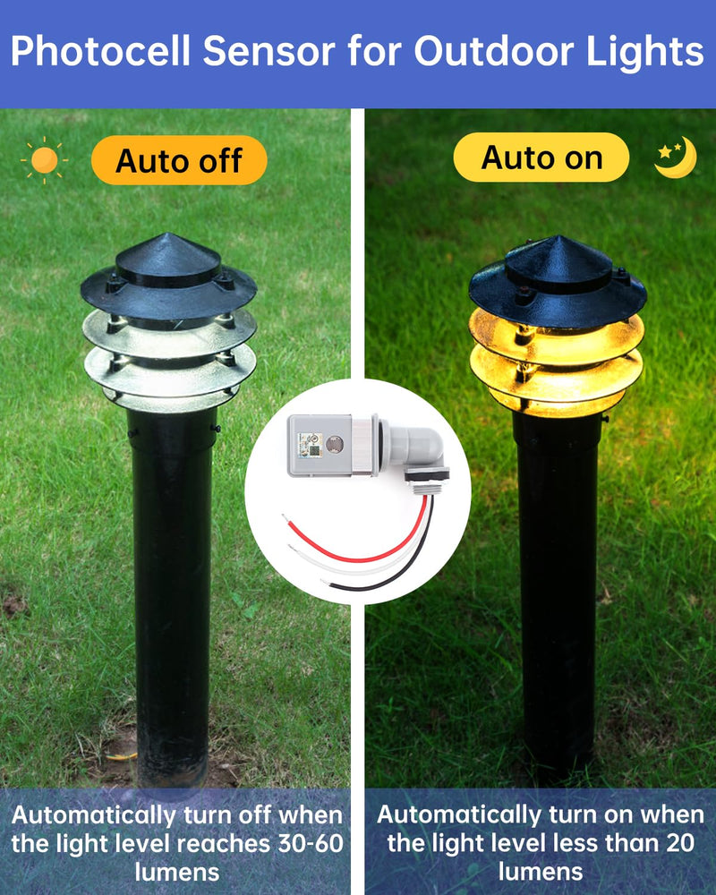[Australia - AusPower] - 2-Pack Dusk to Dawn Photocell Sensor for Outdoor Lights - 120VAC 1800W/1100VA Rated Load, IP54 Waterproof Auto On/Off Photoelectric Switch with Swivel Mount, UL Certified for Backyard, Parking Lot 