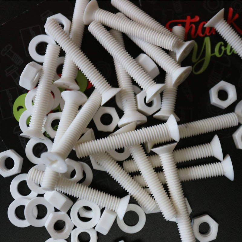 [Australia - AusPower] - 20 x White Countersunk Screws Polypropylene (PP) Plastic Nuts and Bolts, Washers, M6 x 40mm, Anti-Corrosion, Chemical Resistant, (15/64 x 1 37/64 in) 
