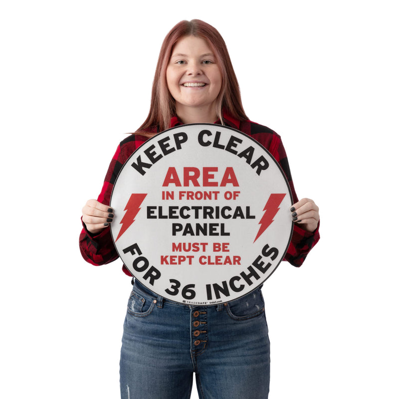 [Australia - AusPower] - TRADESAFE Keep Electrical Panel Clear Anti-Slip Floor Sticker - Area in Front of Electrical Panel Must Be Kept Clear for 36", Peel and Stick Adhesive Vinyl, ANSI-Compliant, 17” Diameter Round Sticker 