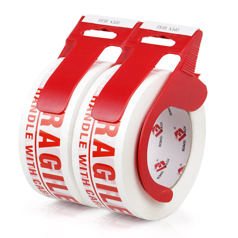 [Australia - AusPower] - BOMEI PACK Fragile Tape Handle with Care Packing Printing Tape, Fragile Tape for Shipping with Dispenser, 2 Inch x 330 Feet (110 Yards), Heavy Duty Fragile Tape for Moving Box, 2 Pack 