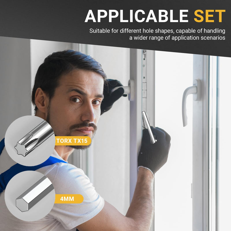 [Australia - AusPower] - 2 Piece Window Adjustment Tool Set, Curved Hexagonal 4 mm and Torx TX15, for Adjusting Windows and Balcony Doors, Adjustment Key Window for Versatile Adjustment of Window Fittings 