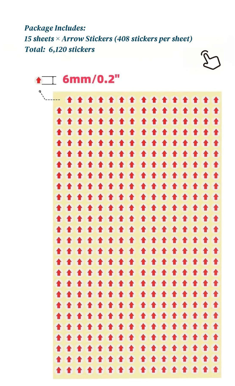 6120 Pcs Mini Arrow Stickers, 0.2" (∅6mm) Self-Adhesive Round Industrial Inspection Defect Small Arrow Markers ∅6mm/∅0.2"