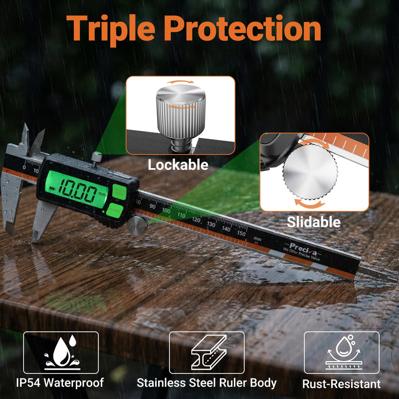 Preciva Digital Caliper 150mm Rechargeable | Backlit | Touch Screen Digital Calliper with High Quality LCD Display Electronic Caliper