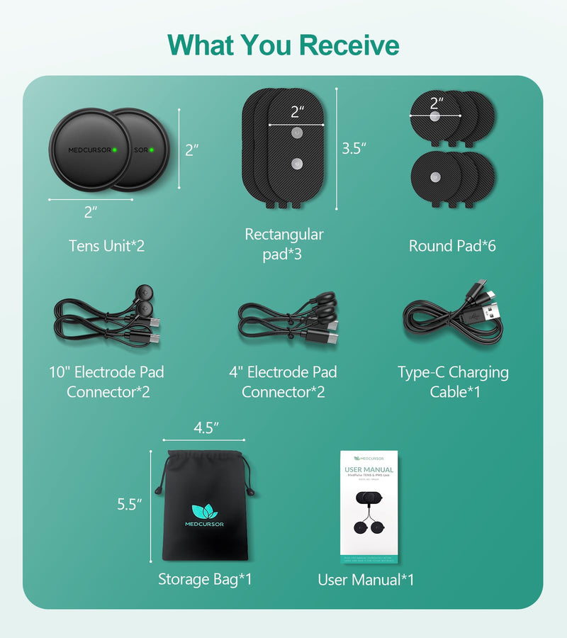 [Australia - AusPower] - Medcursor TENS Unit Muscle Stimulator - Wireless 3-in-1 Dual-Channel EMS Machine with App Control & Session Memory, 25 Intensity Levels, 8 Target Areas, Storage Pouch, Designed for Back Pain Relief Black 