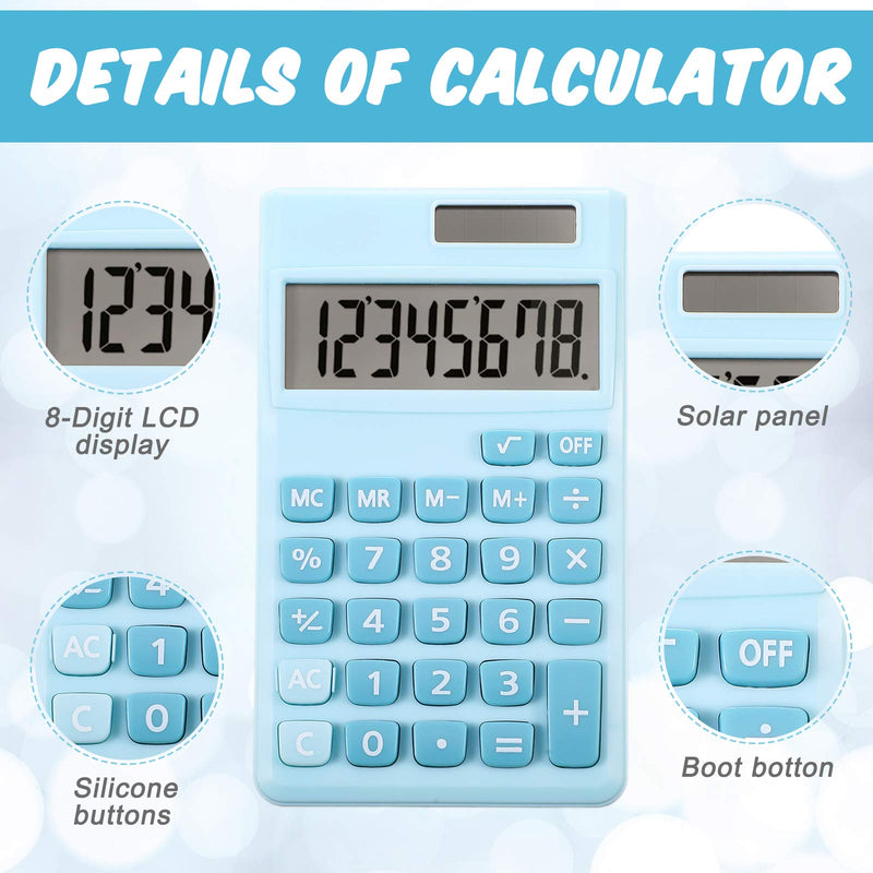 [Australia - AusPower] - 2 Pieces Basic Standard Calculators Small Digital Desktop Calculator with 8-Digit LCD Display, Battery Solar Power Smart Calculator Pocket Size for Kids for Home School (Blue, Pink) Blue, Pink 