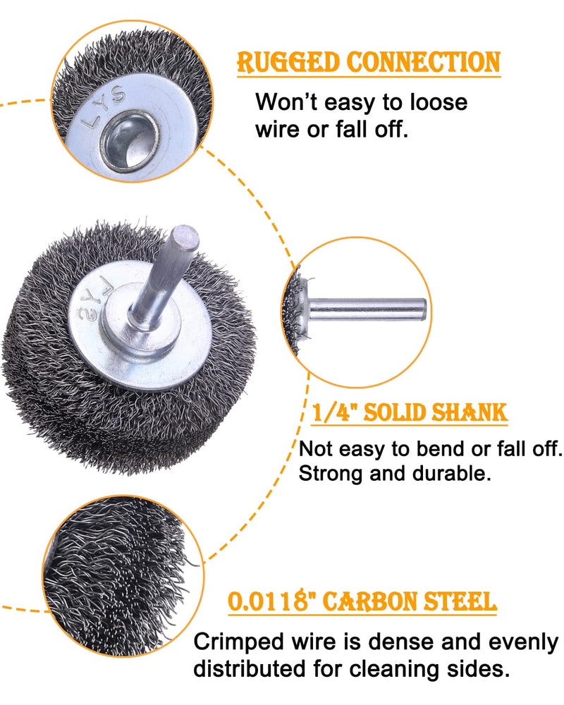 10 Pack Wire Wheel Brush Wire Wheel Brush for Drill Attachment, Rocaris 2 Inch Heavy Duty Wire Brushes Removal Paint Rust & Corrosion, 0.0118" Carbon Steel Wire, 1/4in Shank, 20000RPM 10