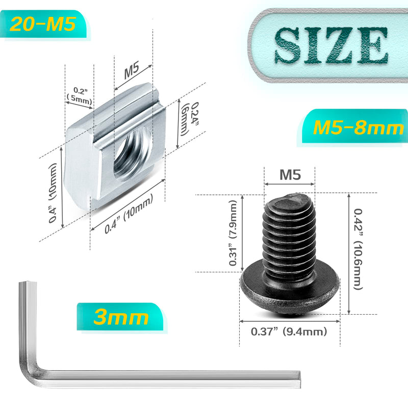 [Australia - AusPower] - 30 Set Black 2020 Series Aluminum Extrusion Profile Connector, includes 1pc Wrench, 30pcs 2028 Corner Bracket, 60pcs T-Slot Sliding Nuts and Hex Screw Bolt for Slot 6mm 20S Aluminum Rail Accessories 30 Set Black 2020 Series with M5 screw nut 