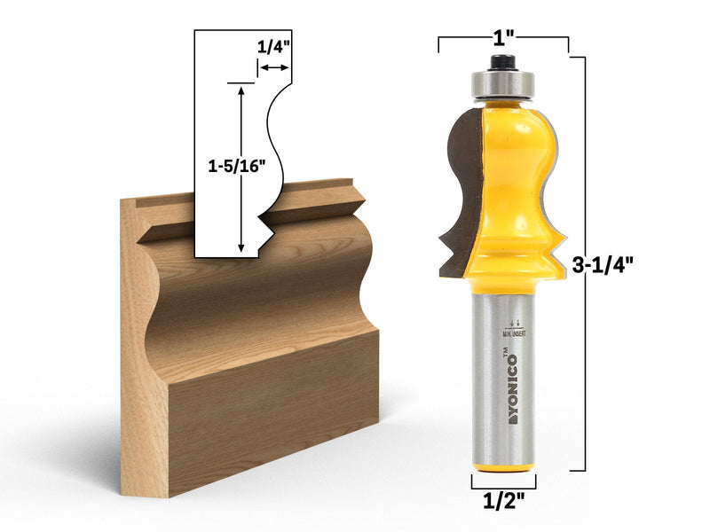 YONICO Router Bits Crown Cap Molding Set Elaborate 2 Bit 1/2-Inch Shank 16214 2 Bit Elaborate Crown Cap Set - 1/2" Shank