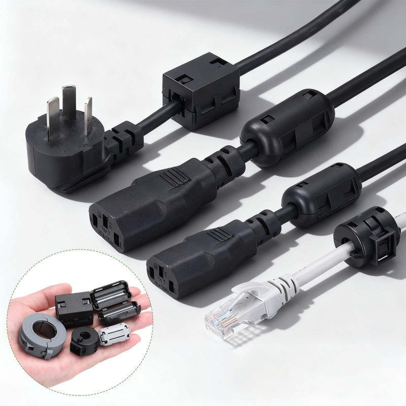 QUARKZMAN Ferrite Ring Core Cylinder, 20mm ID x 40mm OD x 46mm L RFI EMI Noise Reduction Cable Clip Attachable Ferrite Beads for USB Cable, Video Cable, Power Cable, Black Pack of 2