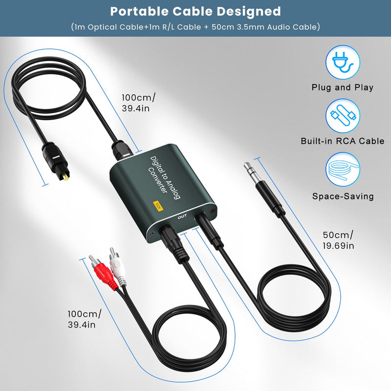[Australia - AusPower] - Digital to Analog Audio Converter,192kHz DAC Converter Digital Optical to Dual Analog 3.5mm AUX Audio Adapter with Optical Cable 3.5 Audio Cable and 3.5 to RCA Cable(Optical to Dual 3.5mm Jack) Optical to Dual 3.5mm Jack 
