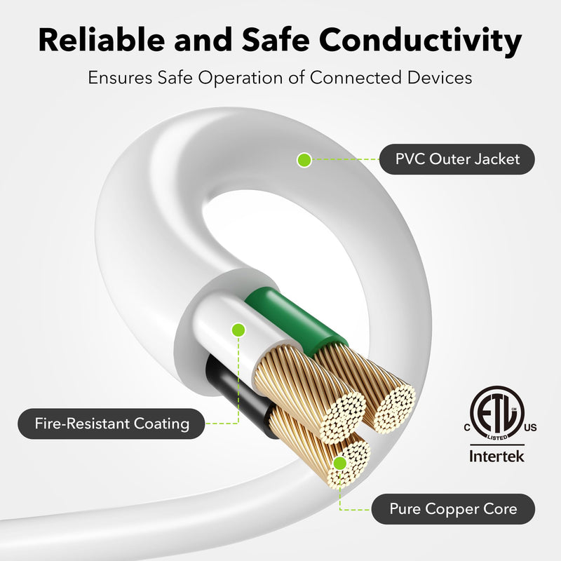 [Australia - AusPower] - BN-LINK 12ft Outdoor Extension Cord, 3-Prong, 16 Gauge General Purpose Power Cord, Grounded Plug, White, for Landscaping & Holiday Decorations, Home & Office, 13A ETL 