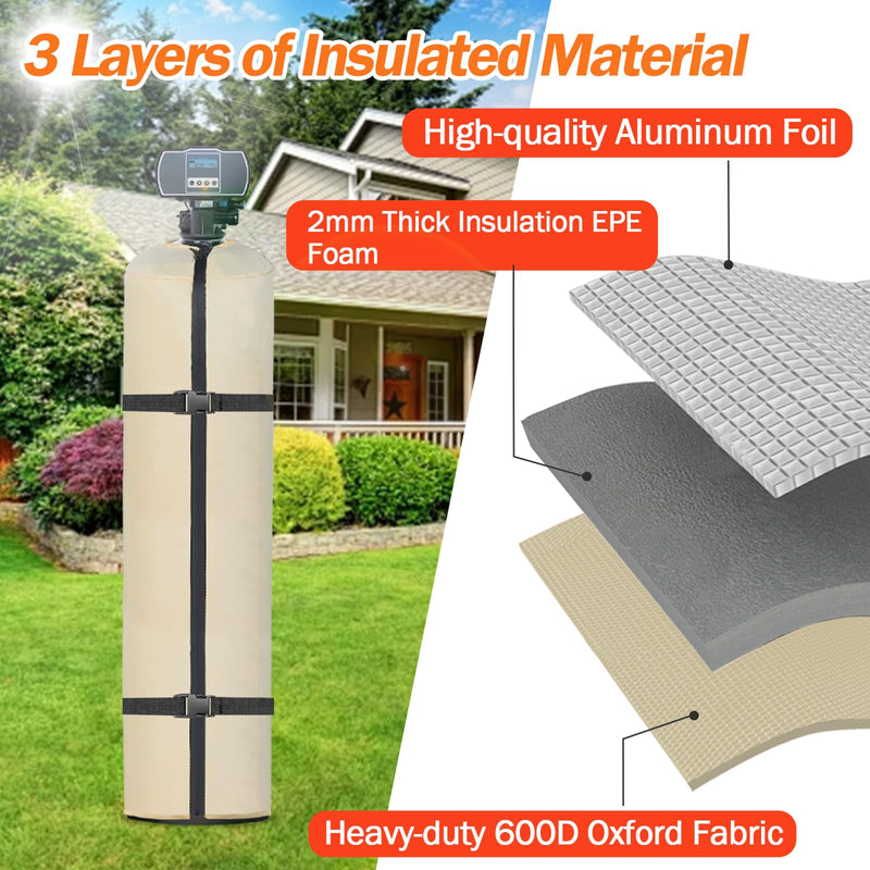 [Australia - AusPower] - Water Softener Cover Outdoor, 3 Layers Insulation Water Softener Tank Jacket, Heavy Duty Outdoor Insulated Water Softener Tank Cover, Water Softener Covers for Outside Units, 9''D x 48''H- Beige 9''D x48''H 